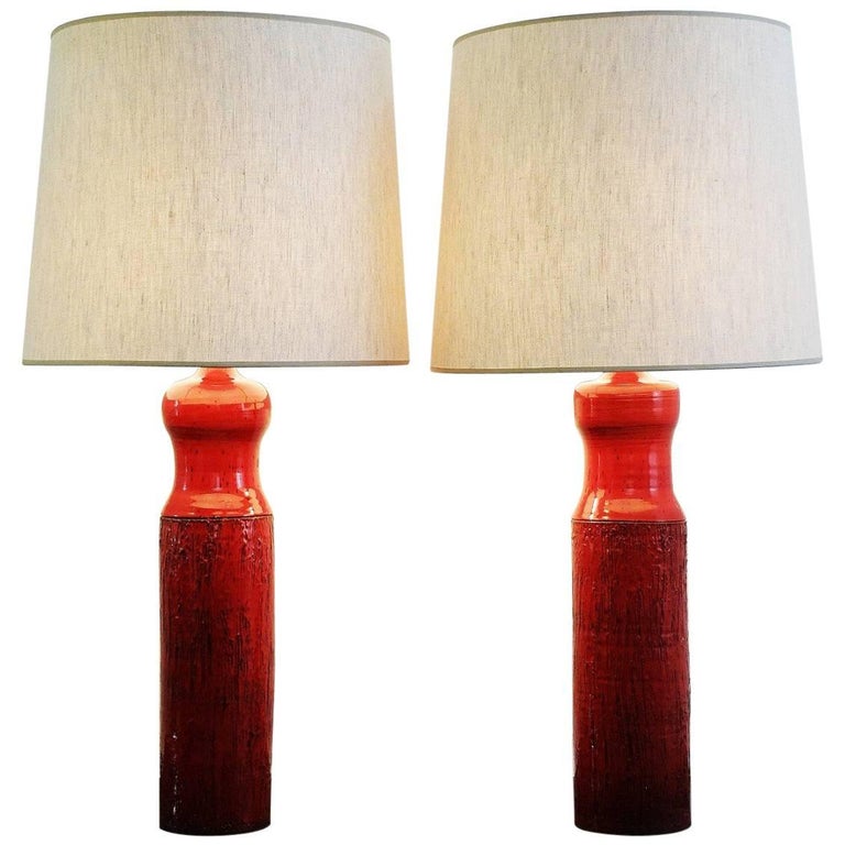1960s Pair Of Red Ceramic Lamps By Oswald Tieberghien At 1stdibs 1960s Pair Of Red Ceramic Lamps By Oswald Tieberghien For