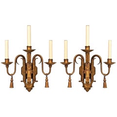 14 English Georgian Style Gold Painted Iron Tassel and Plume Wall Sconces