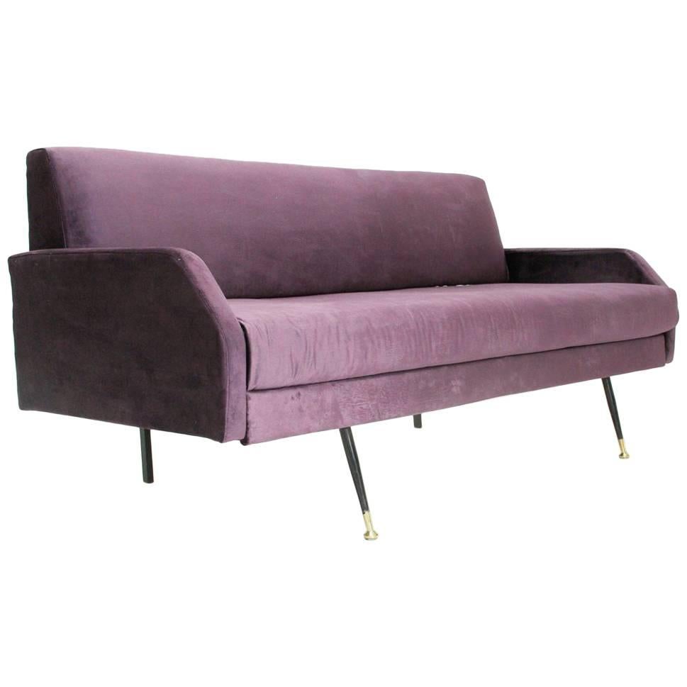 Italian Purple Velvet Sofa Bed, 1960s