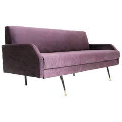 Retro Italian Purple Velvet Sofa Bed, 1960s
