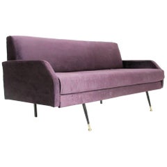Vintage Italian Purple Velvet Sofa Bed, 1960s