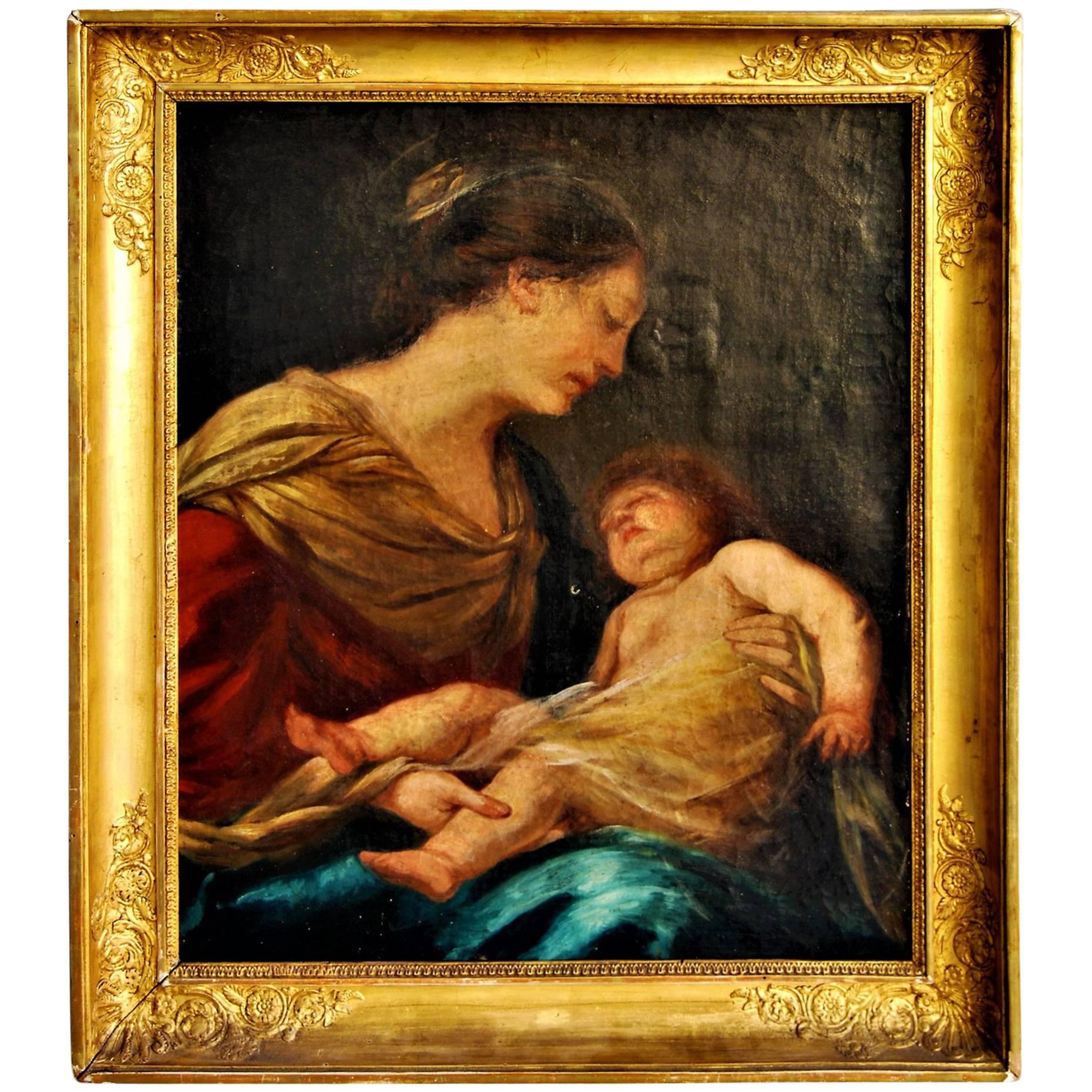 "Vierge À L' Enfant", Painting, 19th Century For Sale