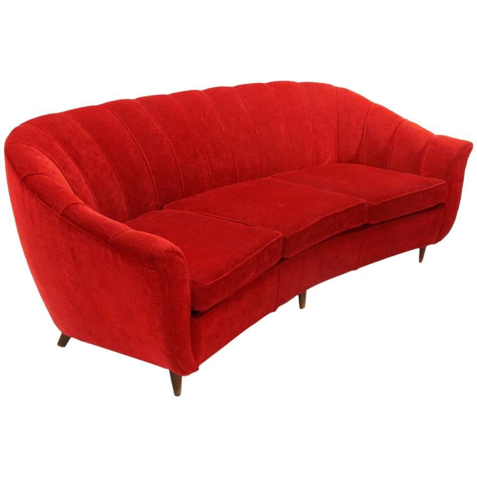 Italian Three-Seat Red Sofa, 1950s