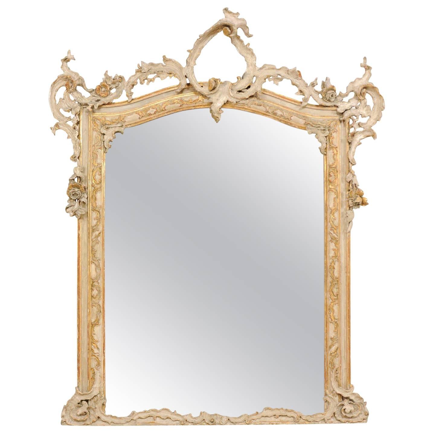 Early 19th Century Italian Baroque Style Grand Scale Mirror with Carved Foliage