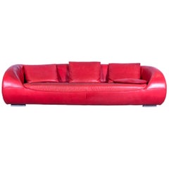 Koinor Pearl Designer Sofa Red Leather Three-Seat Couch Made in Germany