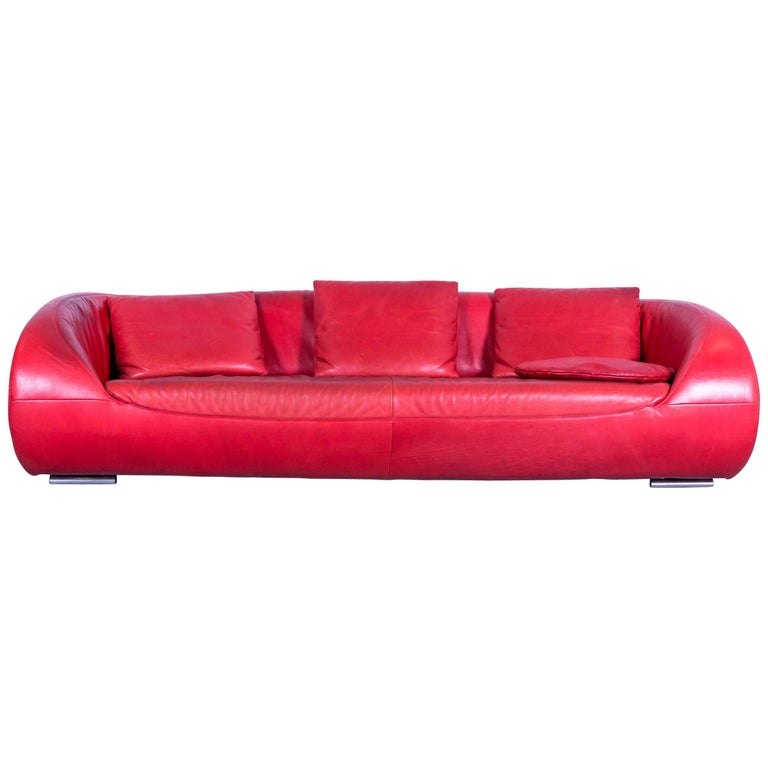 Koinor Pearl Designer Sofa Red Leather ThreeSeat Couch Made in Germany