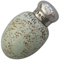 Antique Victorian Silver and McIntyre Ceramic Blackbirds Egg Scent Bottle, 1885