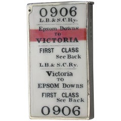 Used Rare Victorian Silver and Enamel Railway Ticket Vesta Case, 1886
