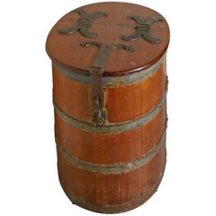 Antique 18th Century Ships Salt Beef Barrel, Oak and Brass Ships Storage Tub