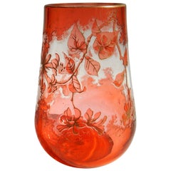 Antique Bohemian Art Nouveau Harrach Orange to Clear Cameo Glass Vase 1900