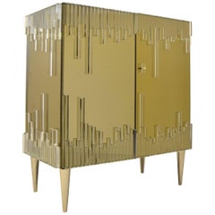 Bamboo Cabinet with Crystal and Colored Mirror in Limited Edition, Made in Italy