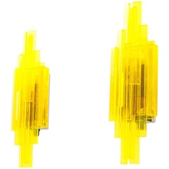 Vintage Pair of Large Yellow Wall Lamps by Claus Bolby for Cebo Industri, 1960s