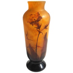 French Art Nouveau Daum Cameo and Carved Glass Nicotiana Vase
