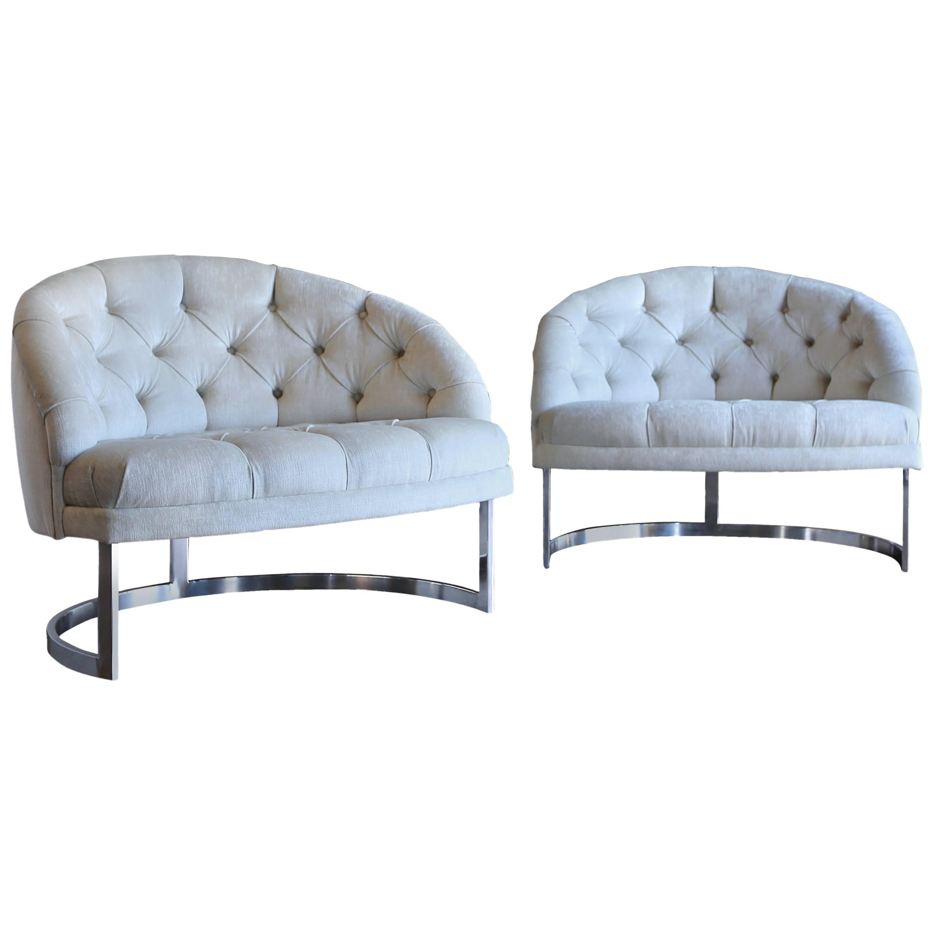 Pair of Deep Tufted Barrel Back Lounge Chairs