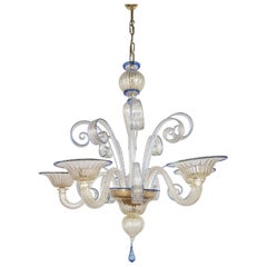 20th Century Blue and Gold Murano Glass Italian Chandelier