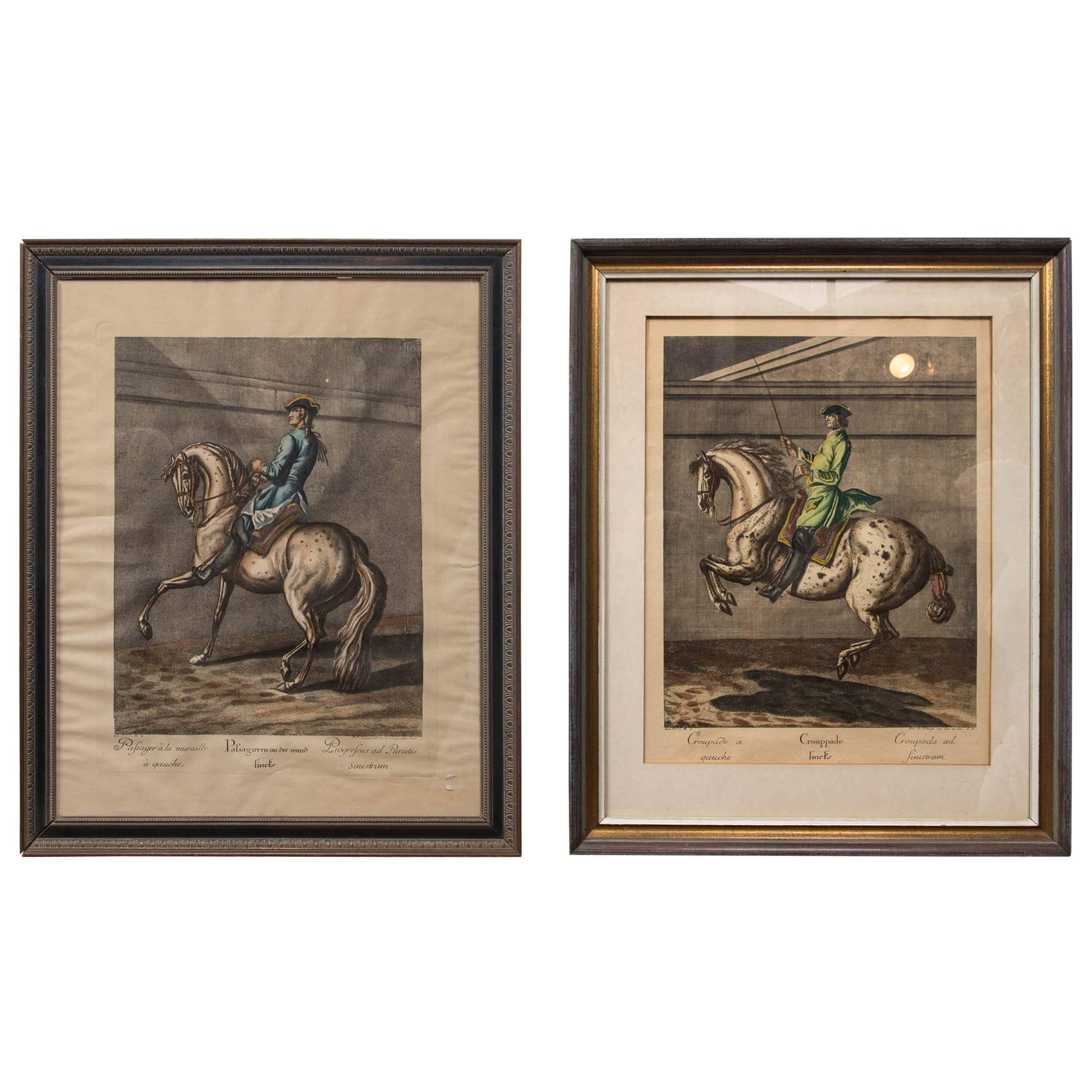Pair of Engravings of Horses and Riders in Dressage Poses