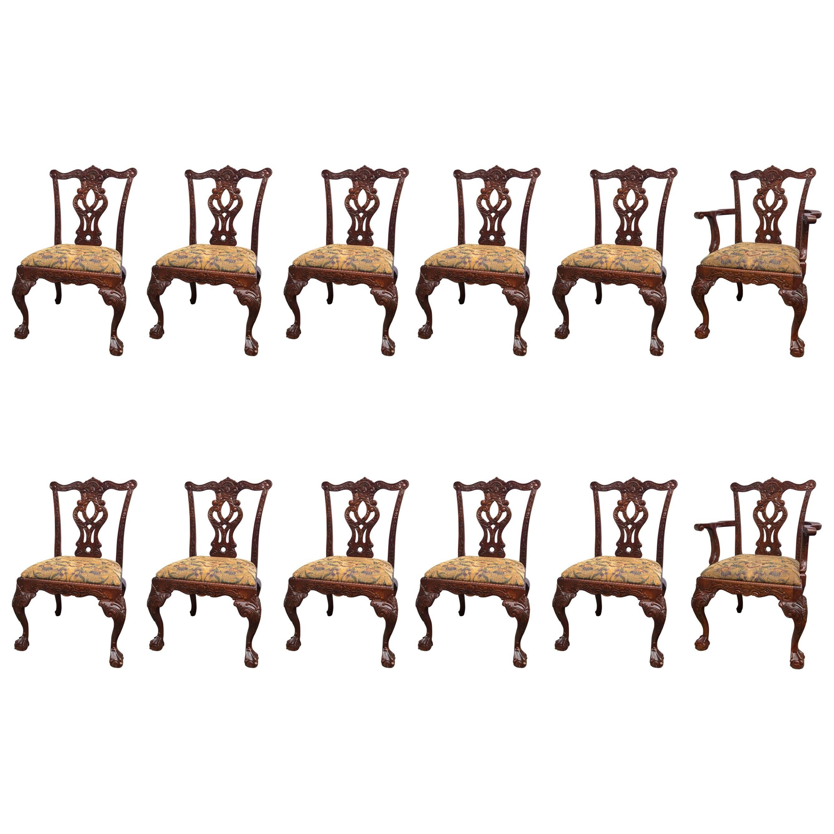 Set of 12 Chippendale Style Dining Chairs For Sale