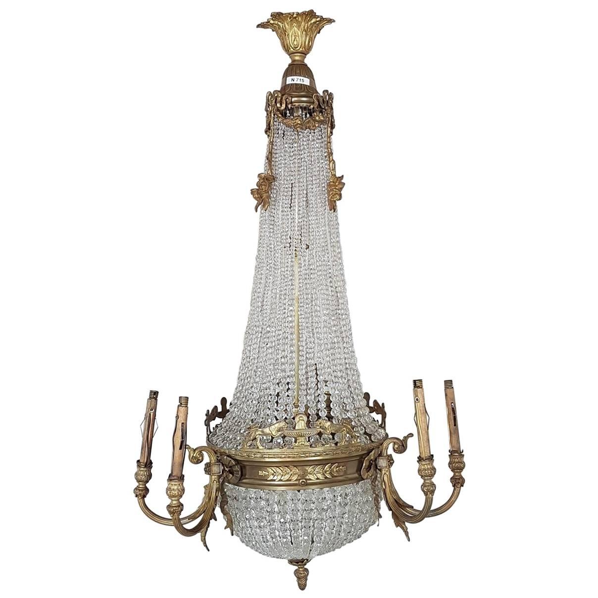 19th Century French Empire Gilded Bronze and Crystals Chandelier