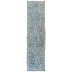 Antique Persian Malayer Runner with All-Over Design in Blue and Hints of Olive