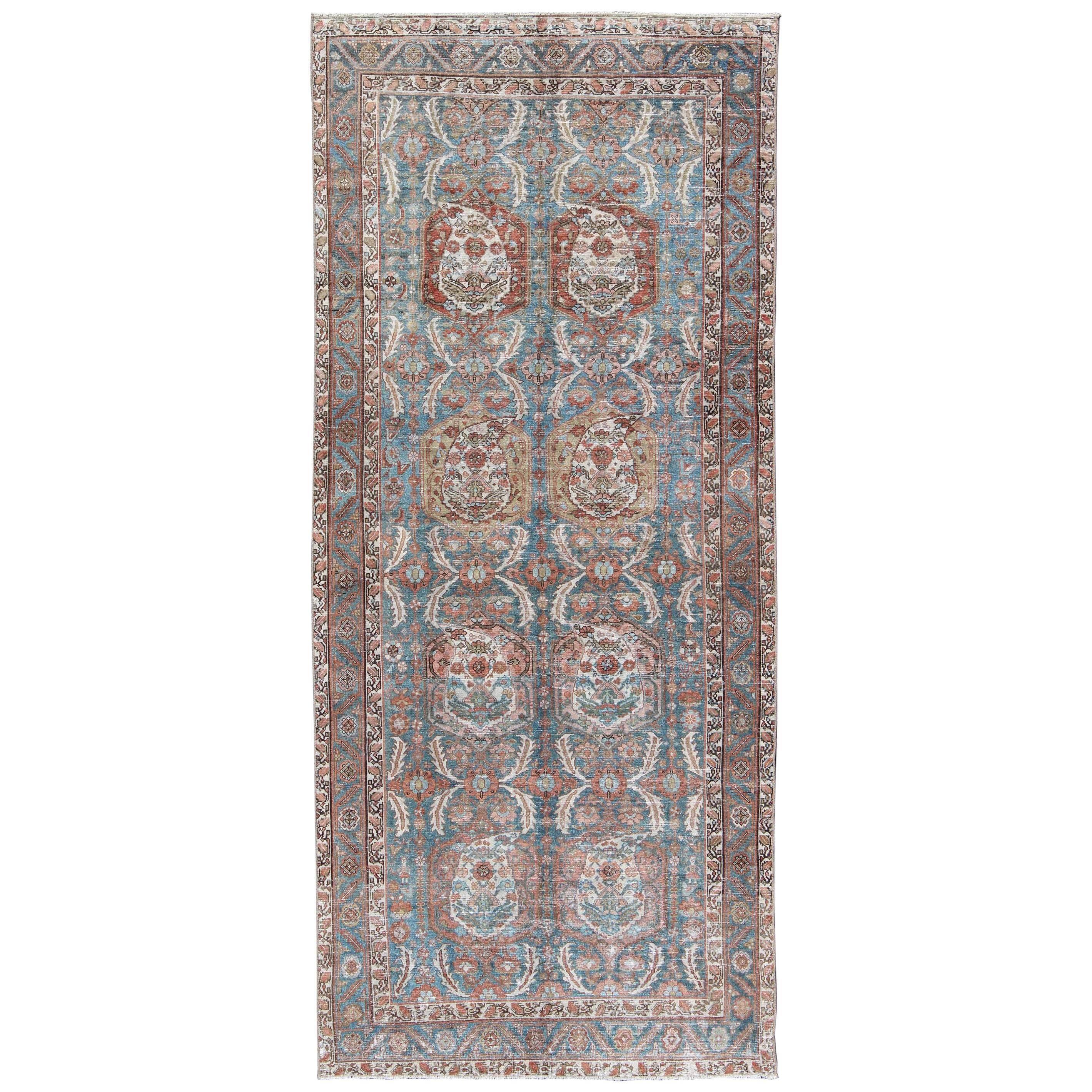 Antique Persian Malayer Rug with Vertical Medallions in Blue by Keivan Woven Art