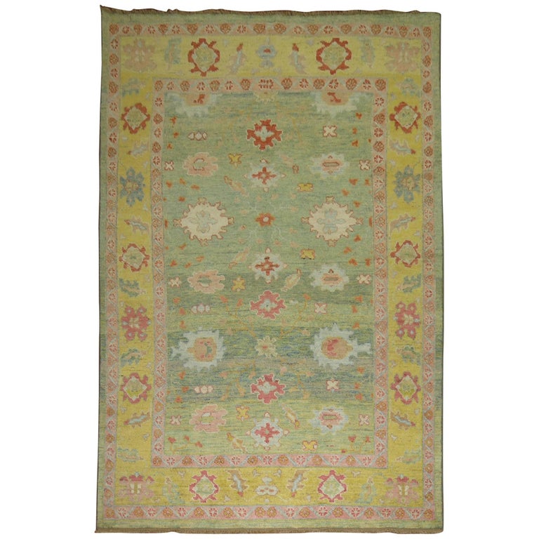 Vintage Inspired Room Size Bright Green Turkish Oushak
