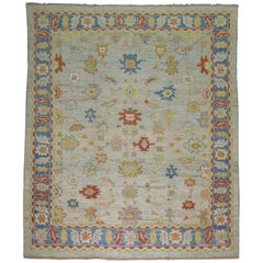 Vintage Inspired Square Size Ivory Turkish Oushak