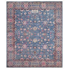 Large Light Blue Antique Indian Agra Rug