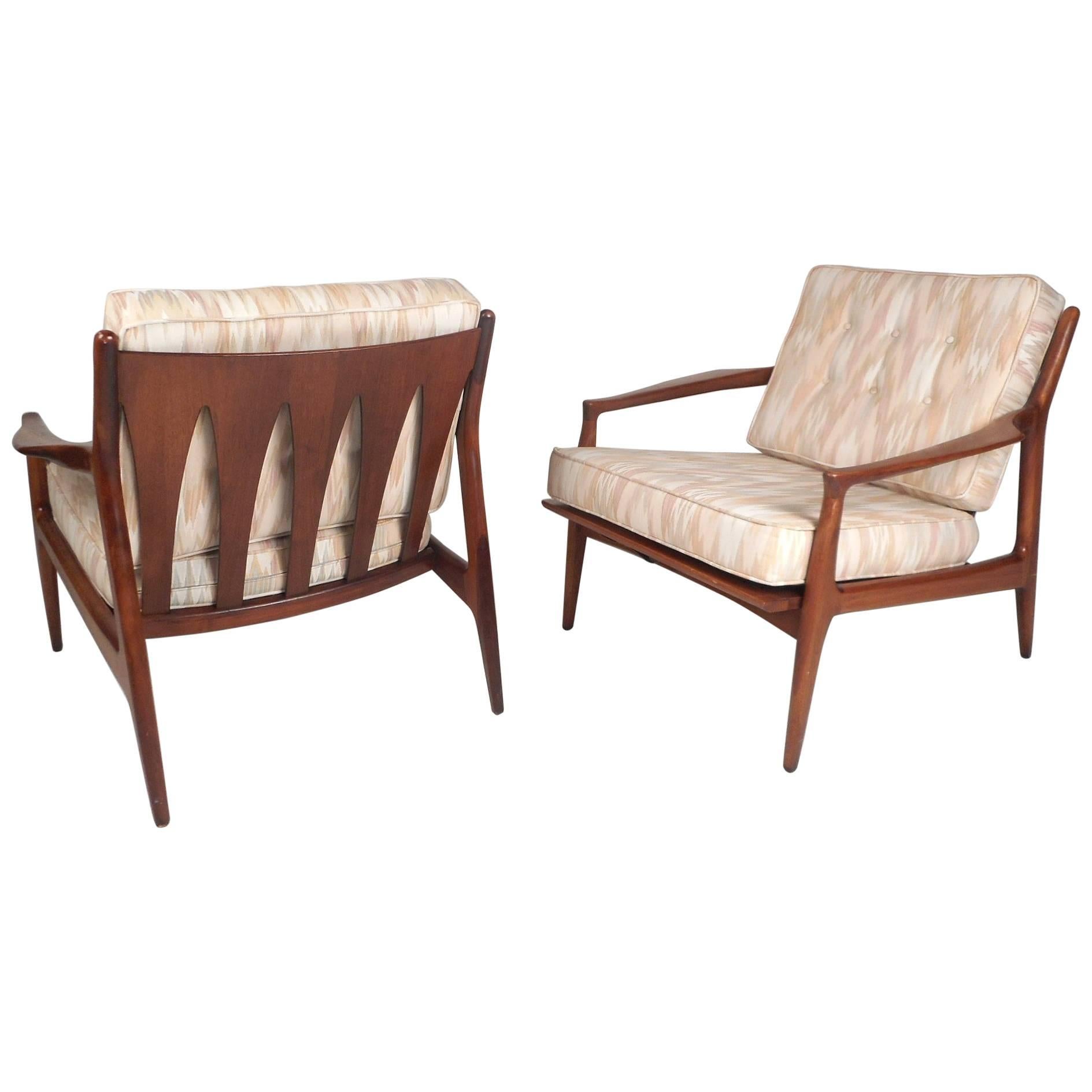 Pair of Mid-Century Modern Walnut Lounge Chairs in the Manner of Ib Kofod Larson