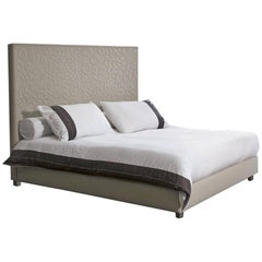 "Silk Flowers" Contemporary Leather Bed, Handmade in Italy, Customizable