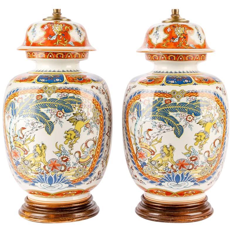 Pair of Oriental Porcelain Ginger Jars Mounted as Lamps