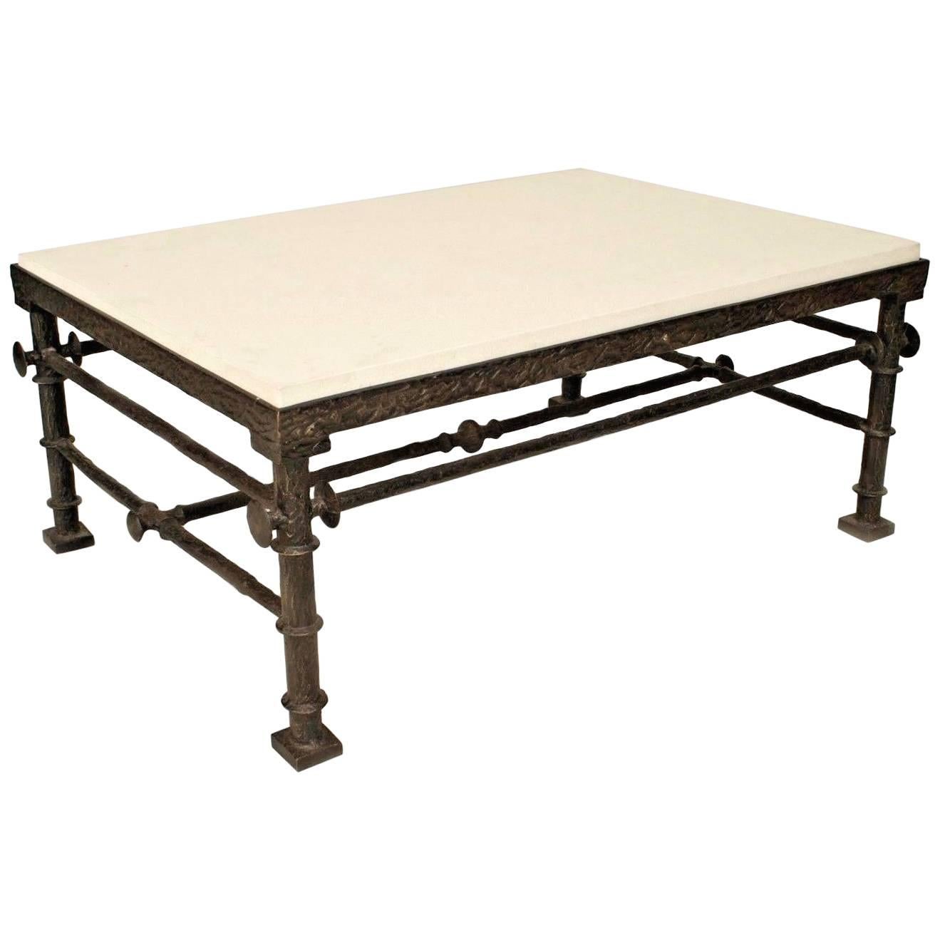 French Modern Bronze and Limestone Coffee Table "Manner of Alberto Giacometti" For Sale