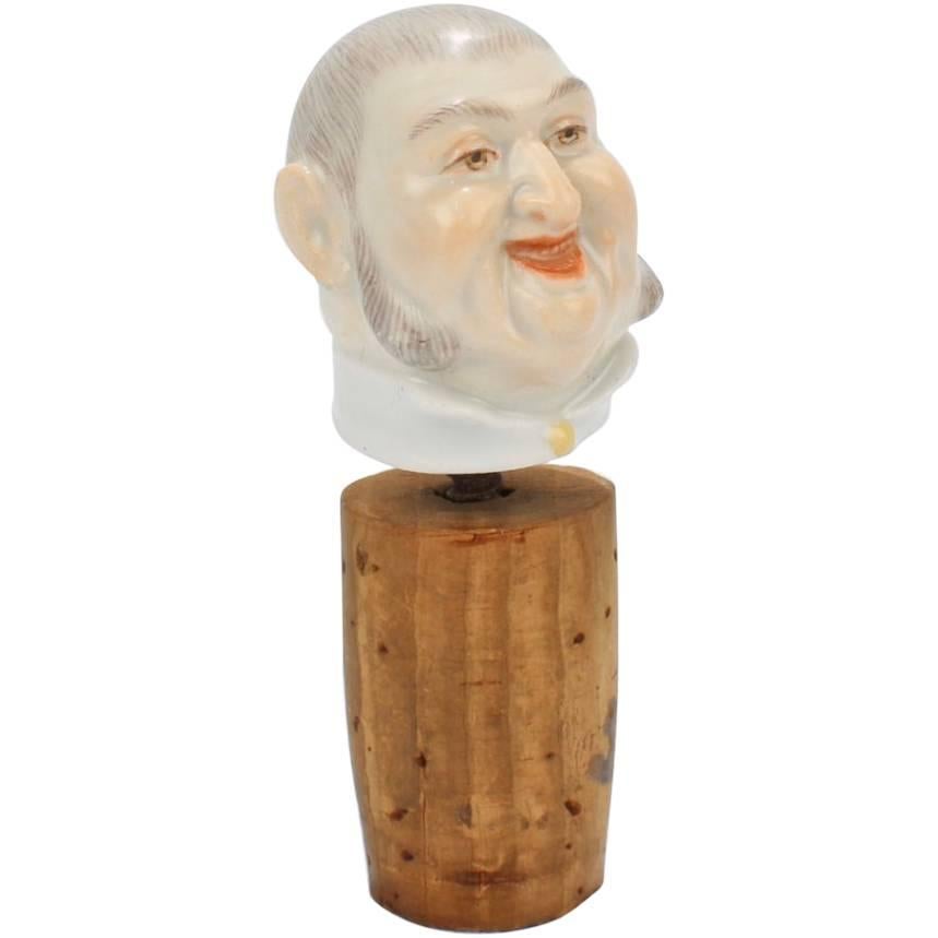 Antique Meissen Porcelain Figural Wine Bottle Stopper or Cork Decoration