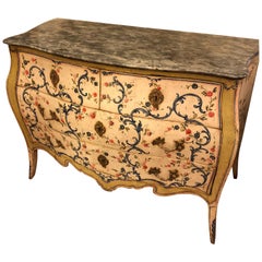 Italian Louis XV Painted Marble Top Commode