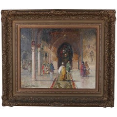Persian Oil on Canvas Painting of Mosque Scene by Douglas Arthur Teed Dated 1913
