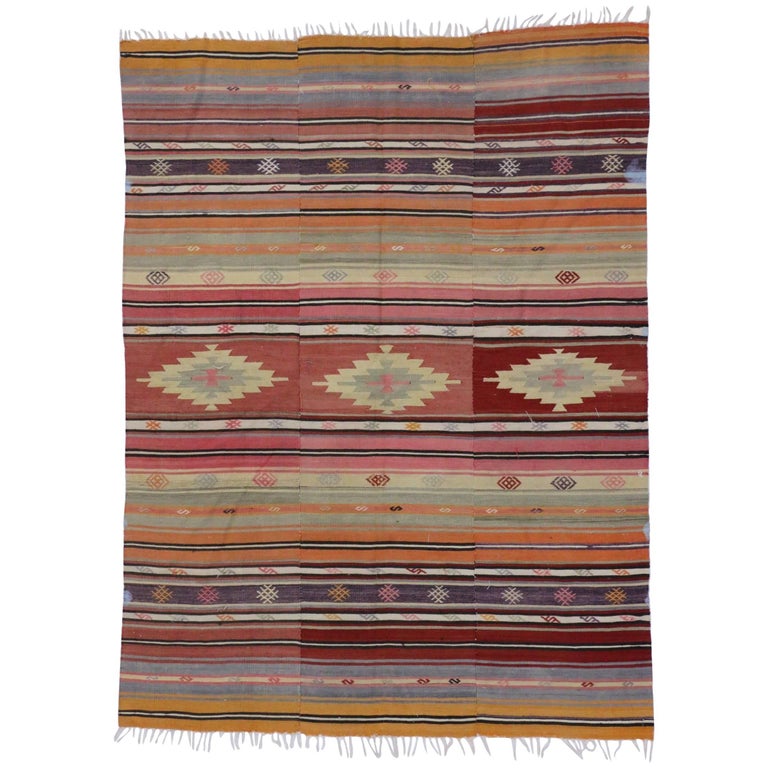 Southwest Boho Chic Vintage Turkish Kilim Rug FlatWeave Kilim For Sale