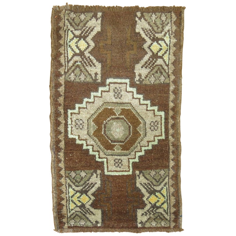 Vintage Turkish Brown Rug For Sale at 1stDibs