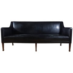 Lysberg, Hansen & Therp Black Leather Sofa, 1940s