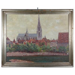 European Oil on Board Painting Strasbourg Cathedral Signed G. Hommert