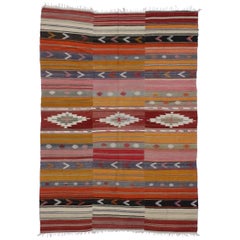 Southwest Boho Chic Vintage Turkish Kilim Rug, Flat-Weave Kilim