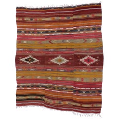 Southwest Boho Chic Vintage Turkish Kilim Rug, Flat-Weave Kilim