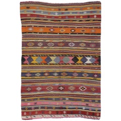 Vintage Turkish Kilim Rug, Flat-Weave Rug with Tribal Style