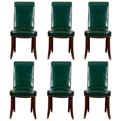 Set of Six Green Leather Dining Chairs