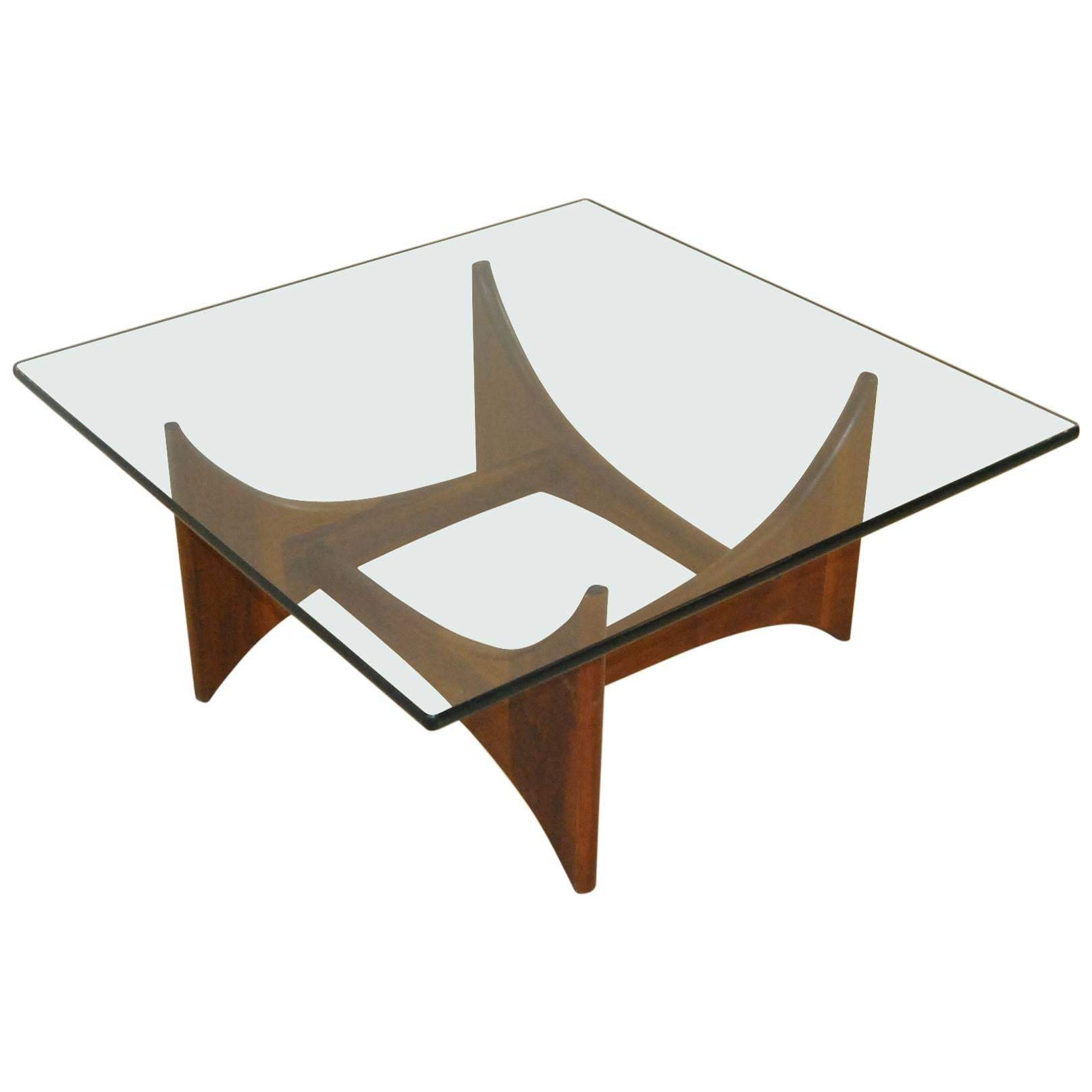 Square Mid-Century Modern Walnut and Glass Coffee Table by Adrian Pearsall