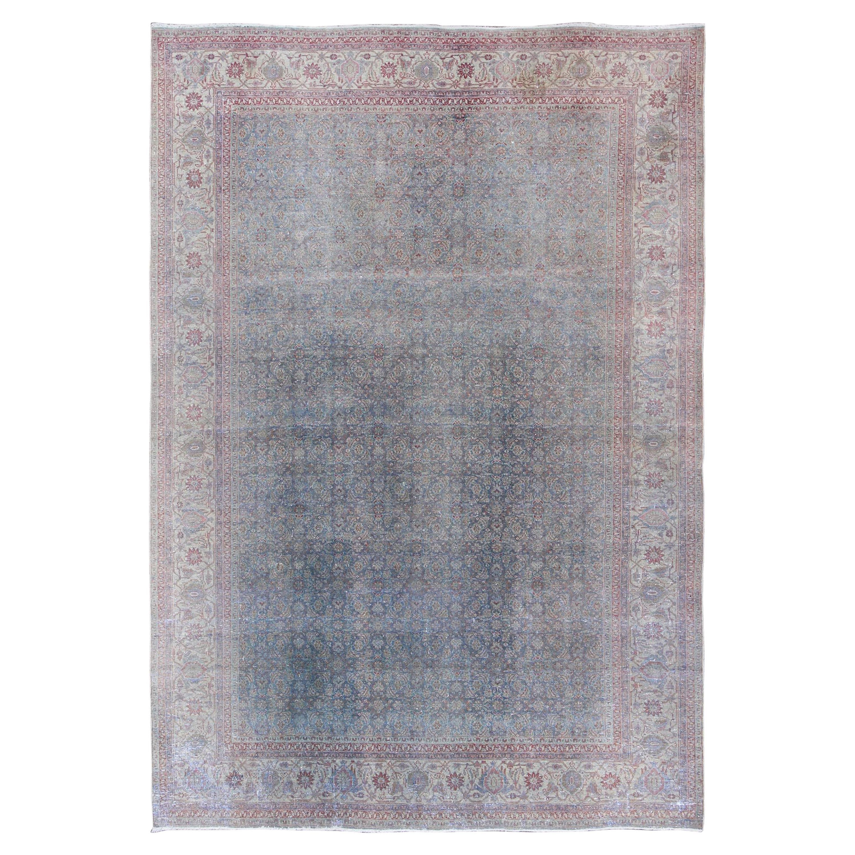 Large Antique Distressed Tabriz Persian Rug