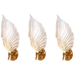 Hollywood Regency Murano Glass Large Leaf Sconces