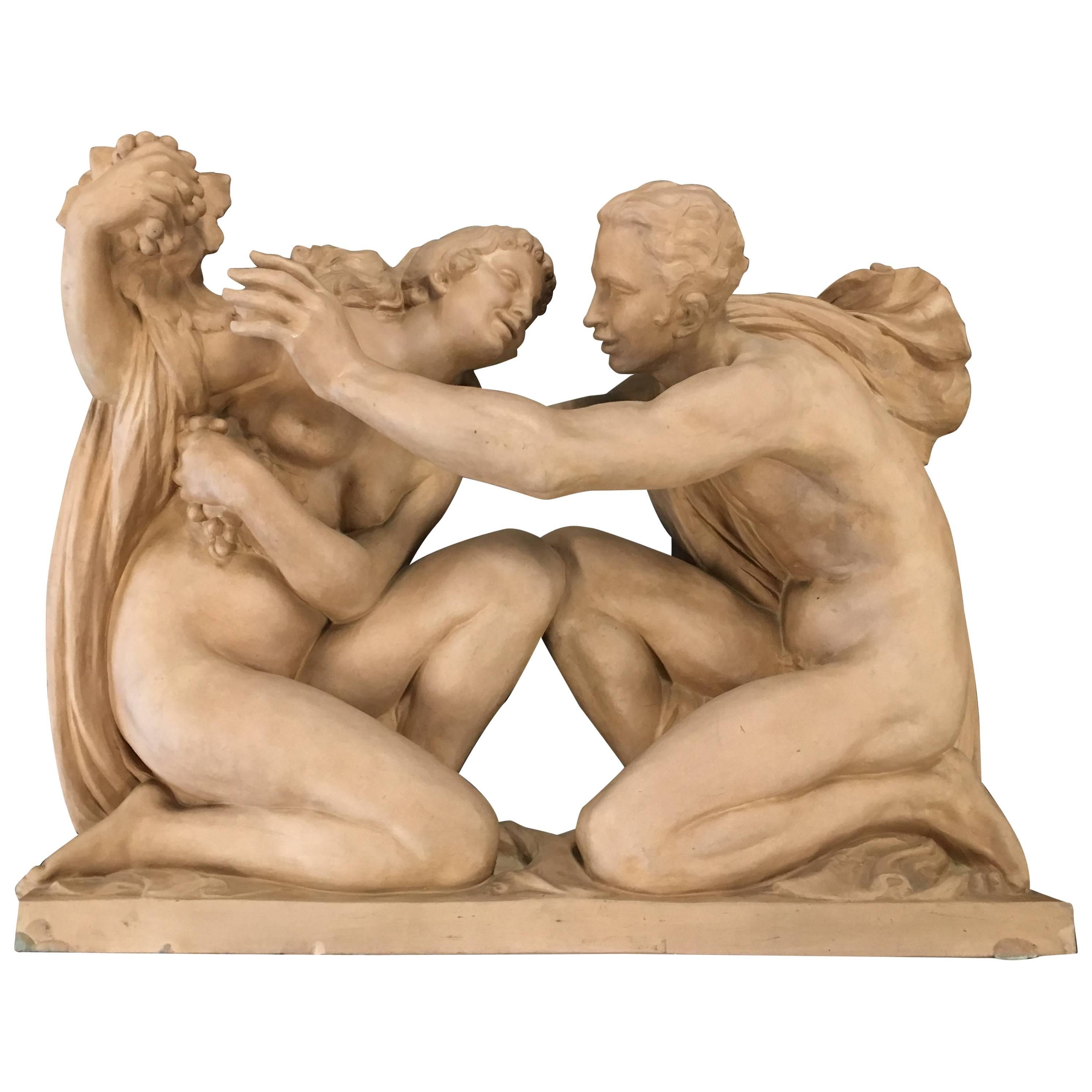 Sèvres Nude Male and Female by Richard Guino in Terracotta 'Signed' For Sale