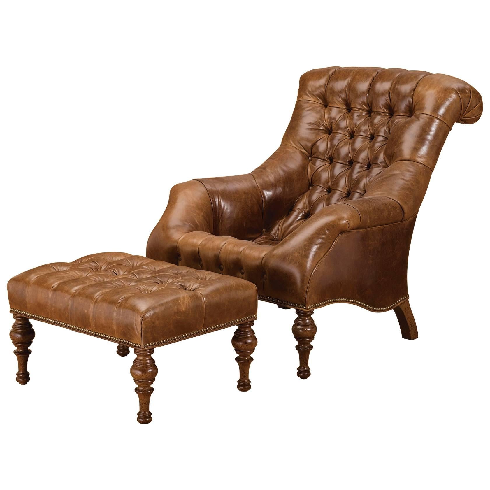 Leather Tufted Armchair, Multiple Colors For Sale