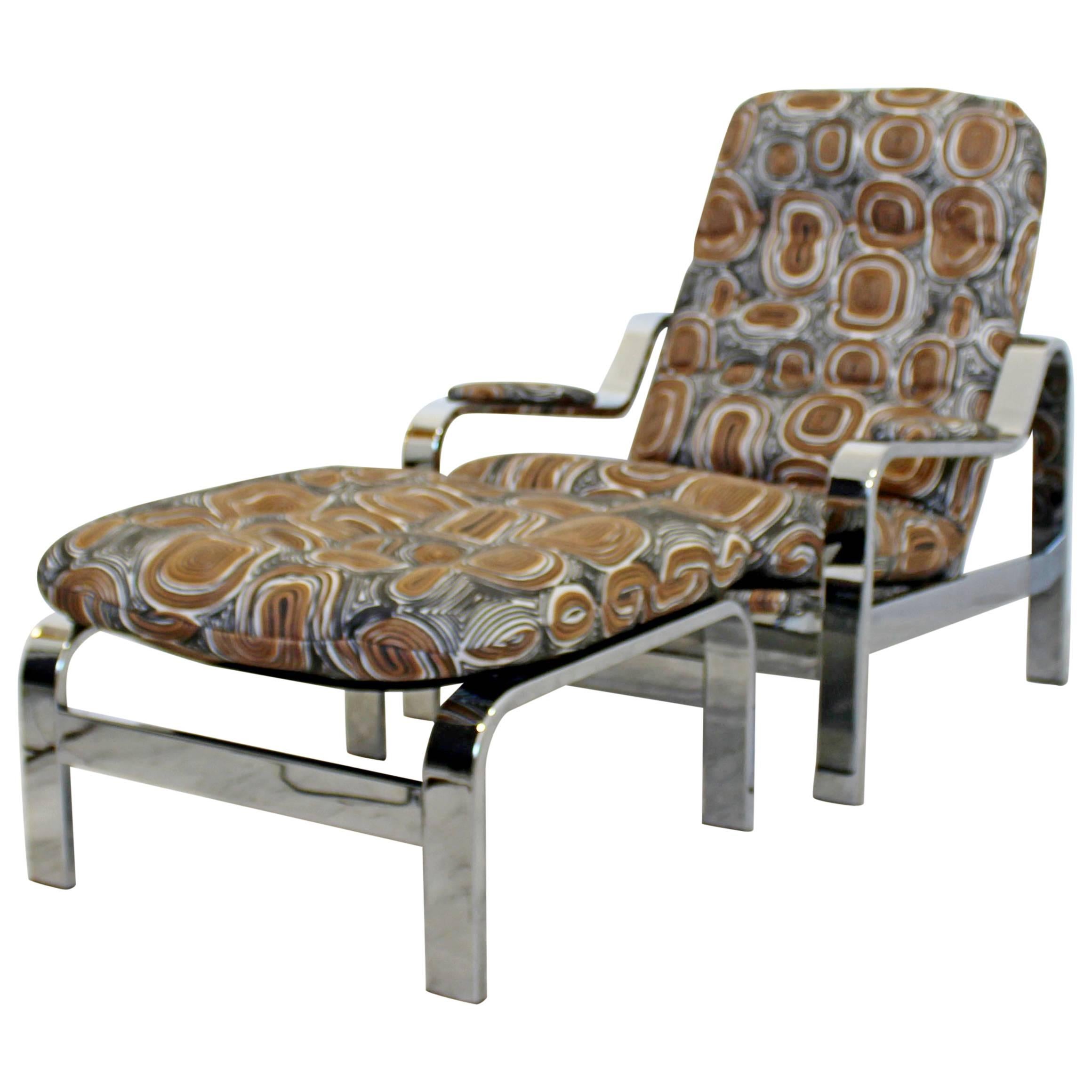 Mid-Century Modern Baughman Chrome Steel Reclining Lounge Chair Ottoman Selig