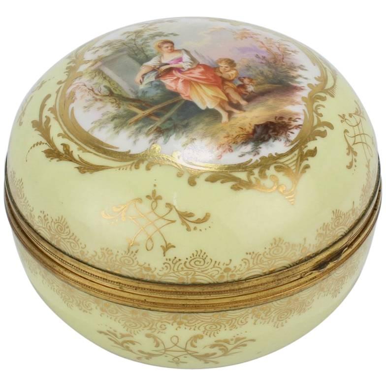 Antique Meissen Porcelain Yellow Ground Vanity or Dresser Box