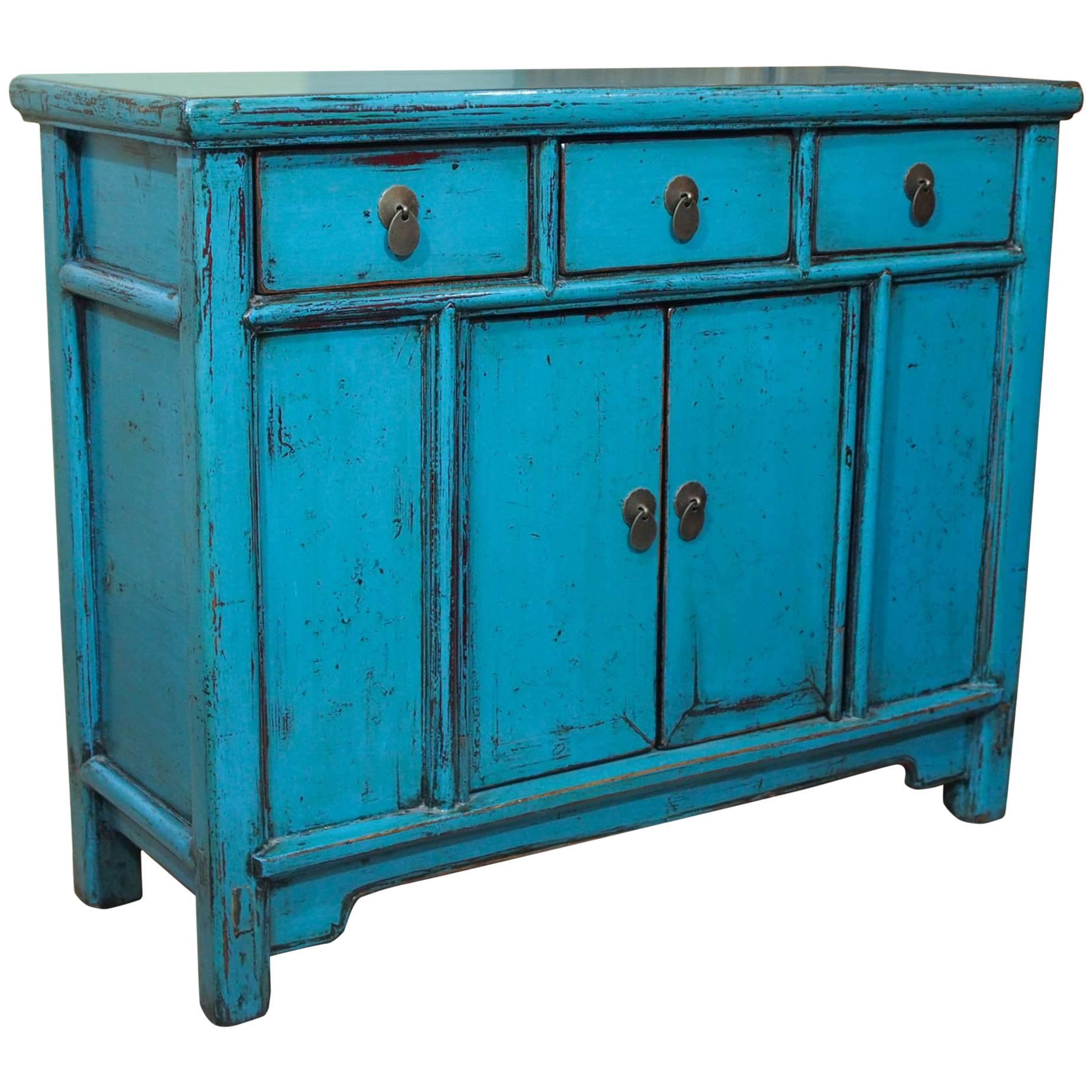 Antique Chinese Turquoise Lacquered Cabinet